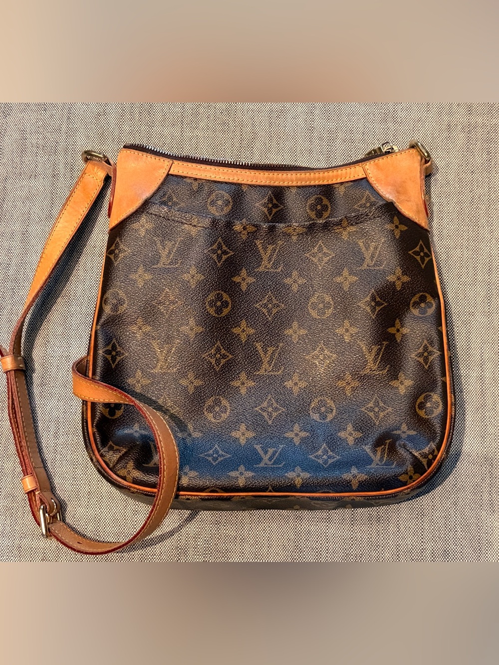 Louis Vuitton Brown Monogram Crossbody Bag with Tan Leather Trim-Medium size